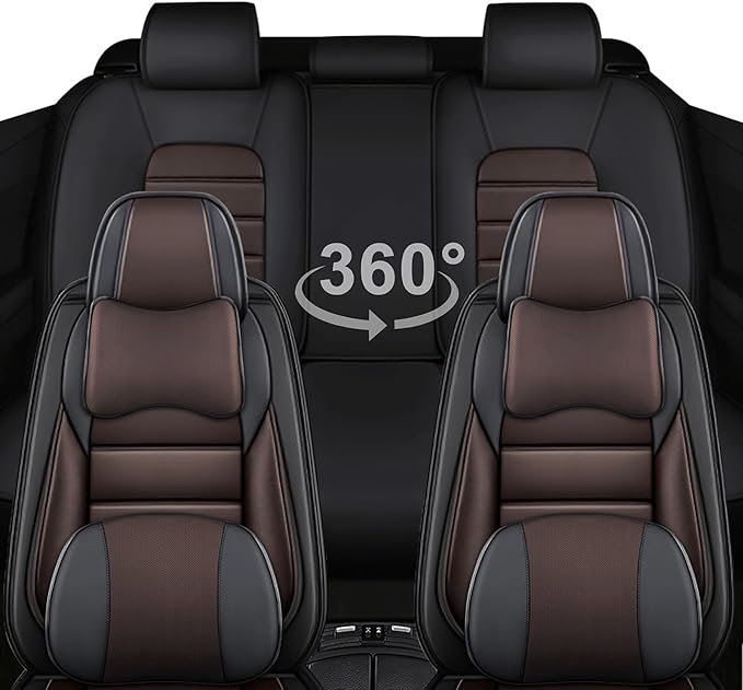 5 Car Seat Covers for Audi A4 2002-2026 Breathable Leather,Waterproof Car Seat Protectors with Comfort Headrest Pillows,Automotive Vehicle Cushion with Storage Pockets (Luxury,Brown)