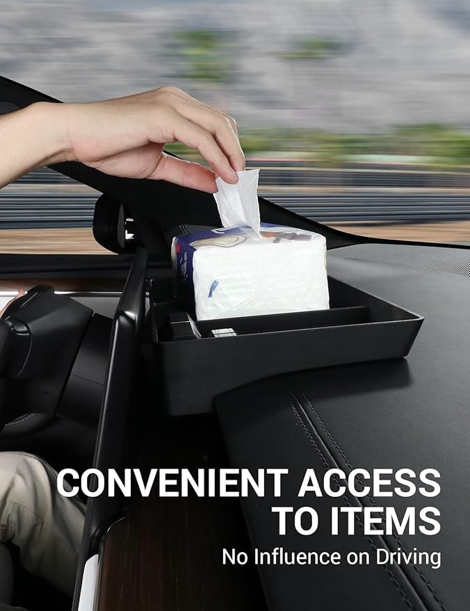 BASENOR 2022-2026 Tesla Model X Model S Center Console Organizer Behind Screen Storage Box, Dashboards Hidden Tray, Non-Slip Sunglasses Card Tissue Holder, Accessories for Refresh Plaid Long Range
