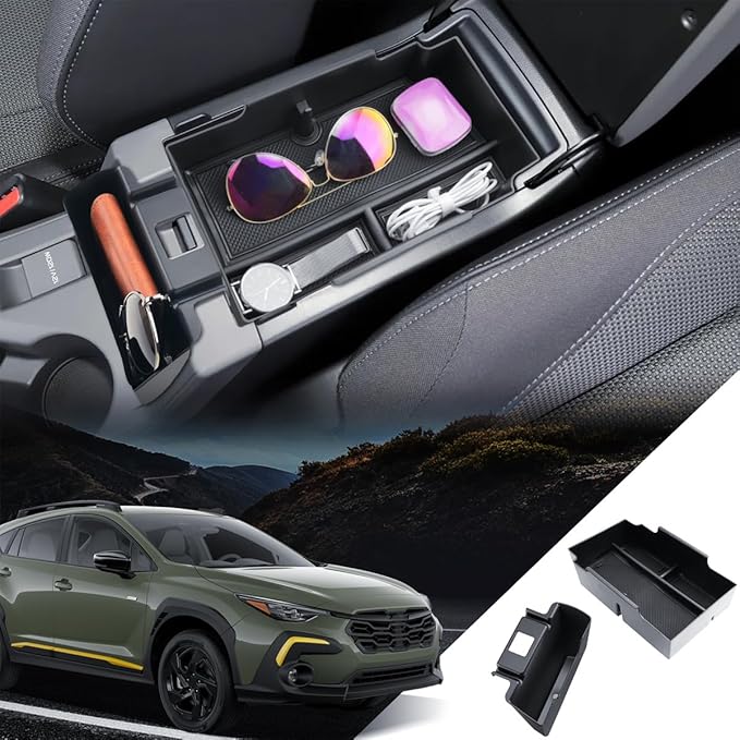 2-Pack for Crosstrek Center Console Organizer& Middle Console Glove Tray 2024 2025 Subaru Crosstrek (Premium/Sport/Limited/Wilderness) Accessories Armrest Tray Middle Storage Box