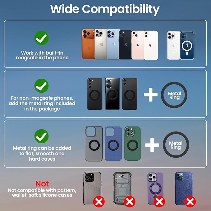 Magnetic Car Phone Holder for Magsafe, Alloy 360° Folding Cell Car Phone Mount with Ultra Stable Suction Cup and Reusable Gel, Dashboard Windshield Stand for iPhone 17-12 Android Pixel Samsung