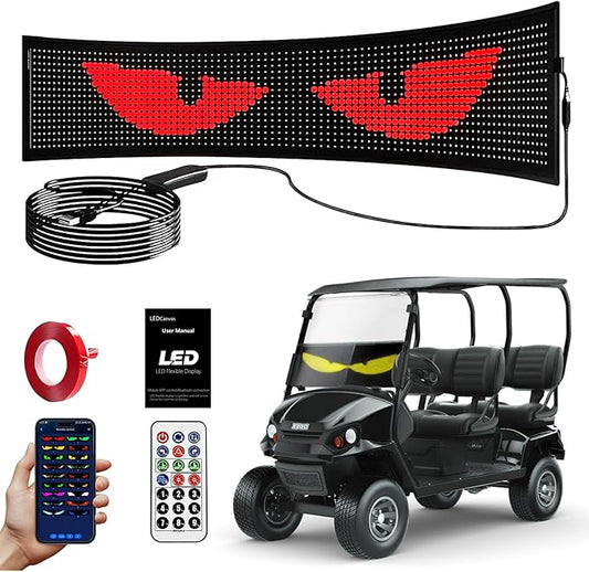 Golf Car Windshield Devil Eyes Light Sign, 23.4''x4.7'' Programmable LED Light Flexible Screen with APP and Remote Control-5V USB Digital Lighting Display for Golf Car, Cars & SUVs