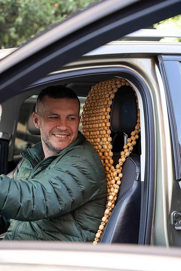 ZONETECH Beaded Seat Cover for Cars Cooling, Massage Cushion, Car Seat Natural Wooden Beads for Semi Truck, Trailer, Car (Natural, 1-Pack)