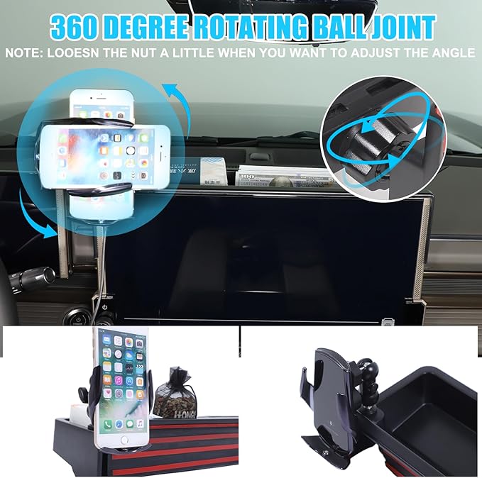 for Hummer EV Accessories Center Console Dashboard Storage Tray Phone Holder Mount,360 Degree Rotatable Phone Holder Stand Dash Organizer Tray for Hummer EV SUV Pickup 2022-2024 2025 2026 (B)