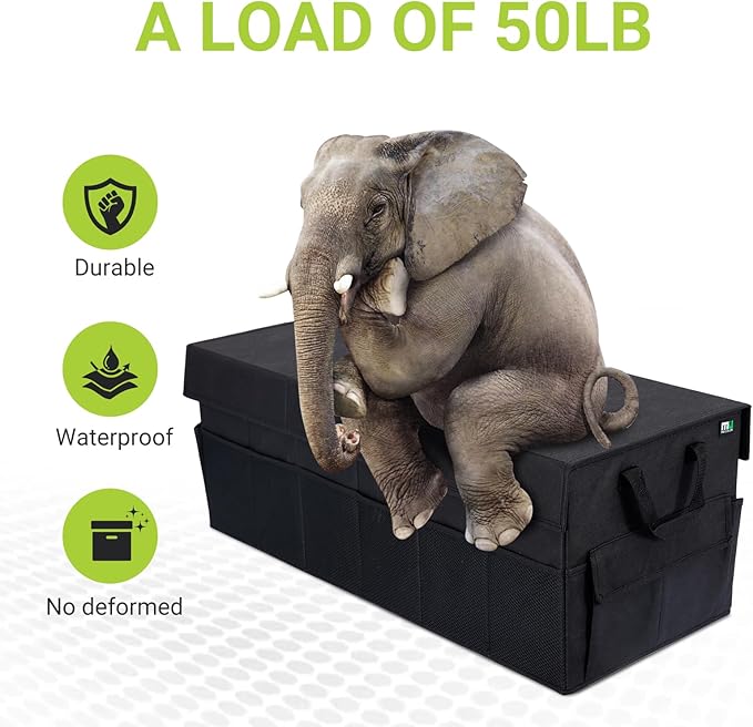 MIU COLOR Trunk Organizer with Lid, 72L Large Capacity Car Organizer, 12 Pockets with Non-Slip Bottom, Collapsible 3 Compartments Car Storage Organizer for Suv/Jeep/Sedan/Van/Grocery, Black