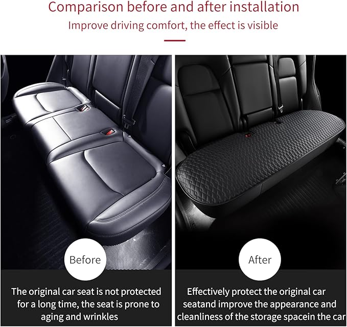 SanQing Car Seat Cover Luxury Napa Leather Rear Seat Covers for Tesla Model Y 2023-2024 Car Seat Bottom,Heavy Duty Seat Cushion Protector Without Backrest (Leather Black Rear, Model Y)