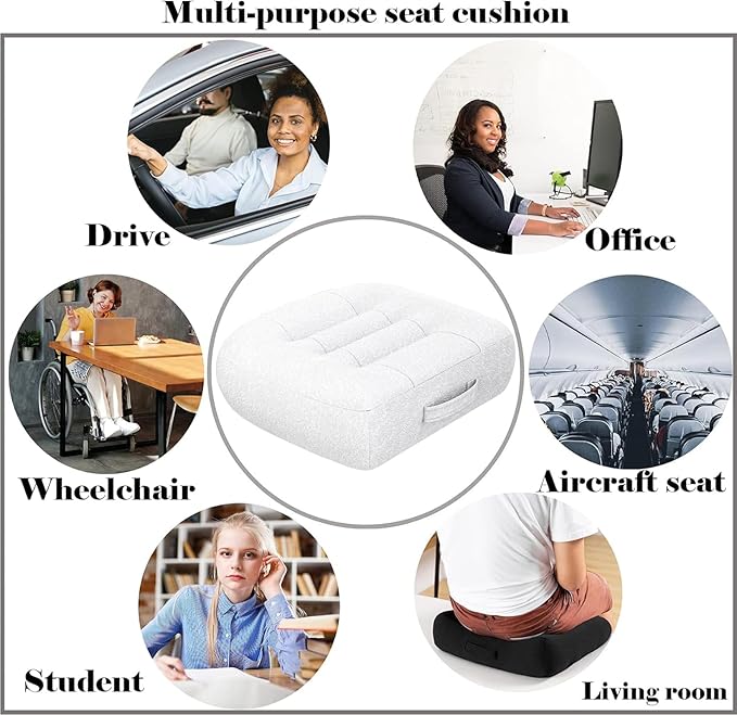 adult short driver car seat booster/booster seat for adults/thick Office Chair Booster Seat,for Short People Effectively Increase Field of View Lower Back Fatigue Relief,for Cars,Office,Home（White）