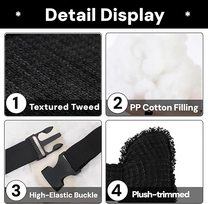 2-Pack Cute Bow Car Headrest Pillow Unique French-Inspired Bouclé Fabric Neck Support Cushion for Women Fits Most Cars (Black)