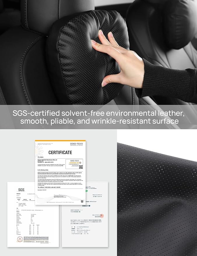 TPARTS Leather Headrest Neck Pillow for Tesla Model Y/X/3/S, Tesla Model 3 Accessories, Tesla Model Y Accessories, Car Neck Pillow for Traveling (1pc Black)