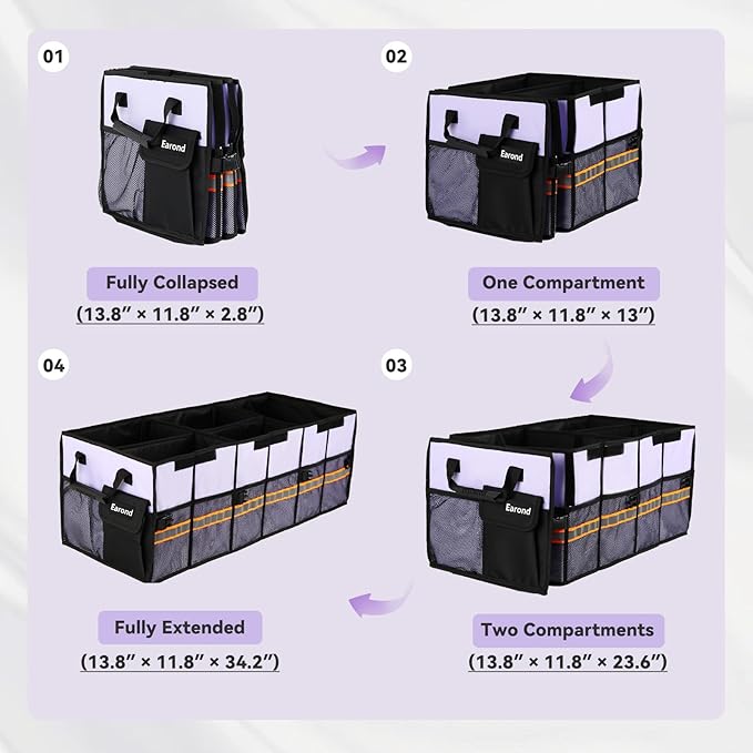 Car Trunk Organizer with Lid,Collapsible Car Storage Organizer with Multi Compartments and Securing Straps for SUV,Sedan,Jeep-Cyan