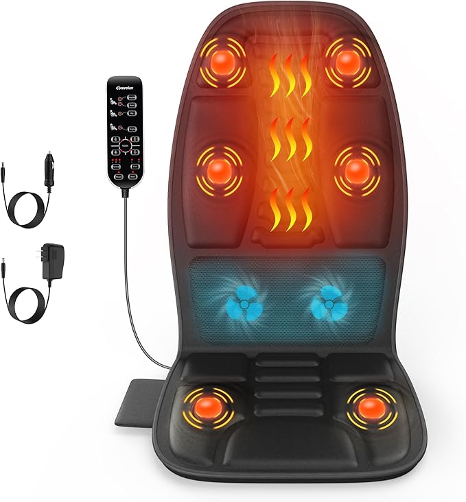 Massage Seat Cushion with Heat, Cooling Back Massager for Chair, Chair Massager for Full Body Massage, Deep Tissue Vibration Pad with 2 Adapters, Gifts for Dad Mom