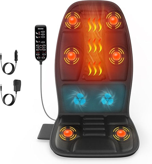 Massage Seat Cushion with Heat, Cooling Back Massager for Chair, Chair Massager for Full Body Massage, Deep Tissue Vibration Pad with 2 Adapters, Gifts for Dad Mom