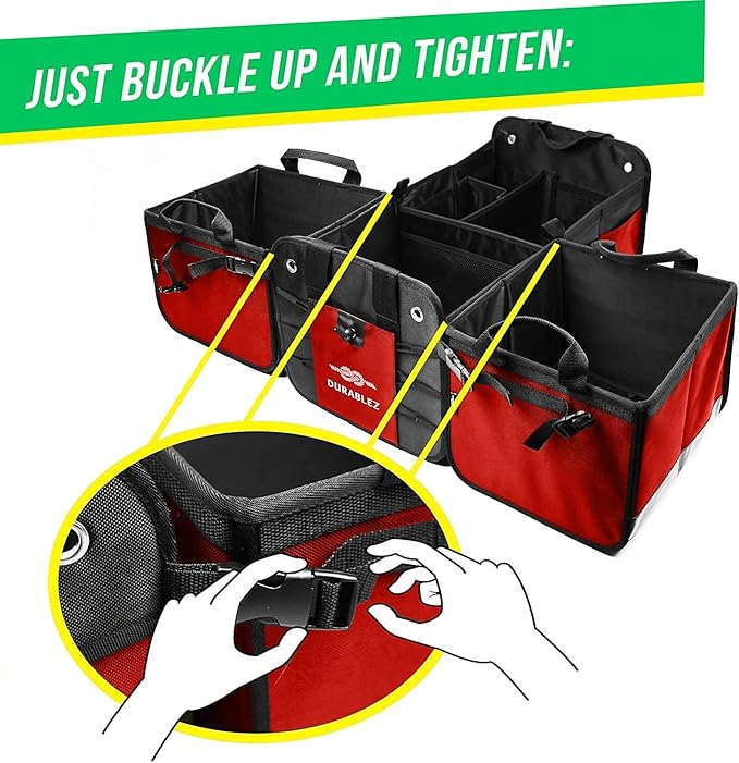 5-Section Trunk Organizer with Cooler – Extra Large Modular Car Storage System with Insulated Compartment, Foldable Multi-Module Cargo Organizer for Groceries & Travel – Red