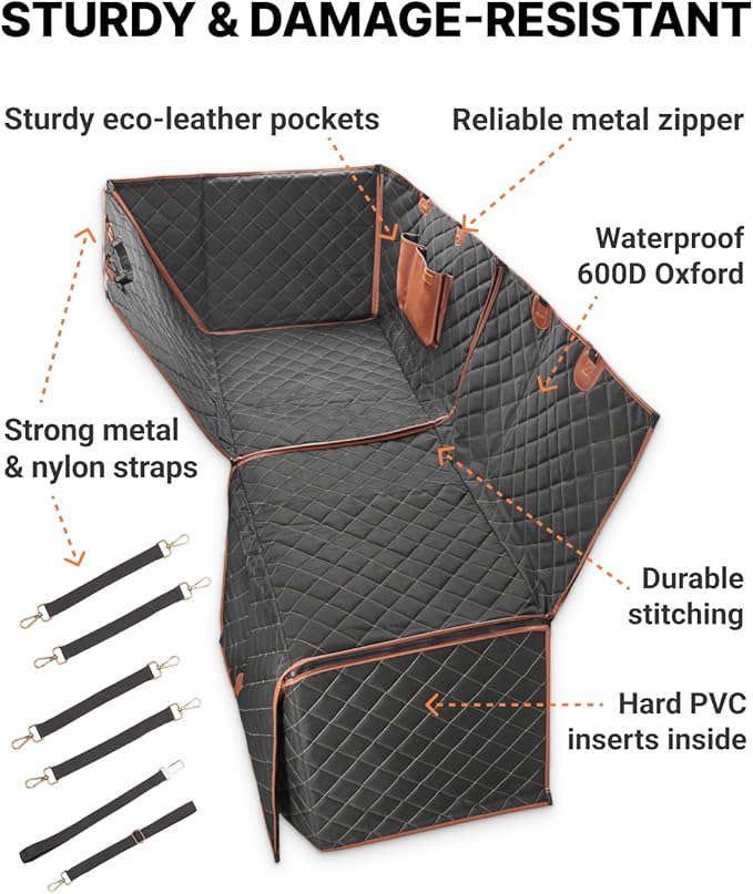 Owleys Back Seat Extender for Dogs Premium Dog Hammock for Car | Pet Cover for Dogs | Dog Covers for Cars Back Seat | (Black Standart)