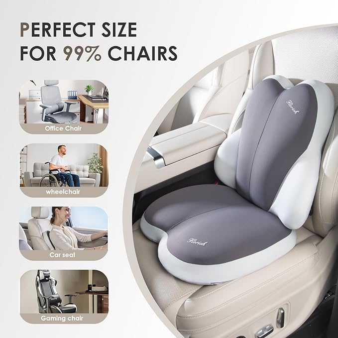 FLORICH Car Seat Cushion and Back Support for Car Ultrathick Memory Foam Office Chair Cushions with Lumbar Support Pillow for Sciatica & Back & Tailbone Pain Relief (Beige Grey)