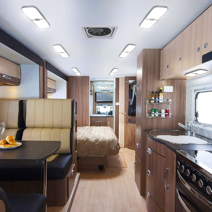 CT CAPETRONIX RV Lights Interior, 3 Color TEM Camper Lights, 204 LEDs Dimmable 12v Volt Led Lights Fixture, RV Ceiling Dome Light w Switch for RV/Camper/Car/Trailer/Boat (Warm Cool Natural White)