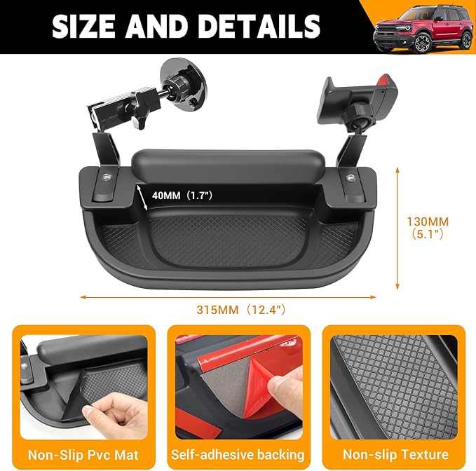 Dashboard Phone Holder Compatible with 2021-2024 Ford Bronco Sport Center Console Organizer Dashboard Phone Multi-Mount Kit for 2023 Bronco Sport Accessories(Bronco Sport 2021-2024)