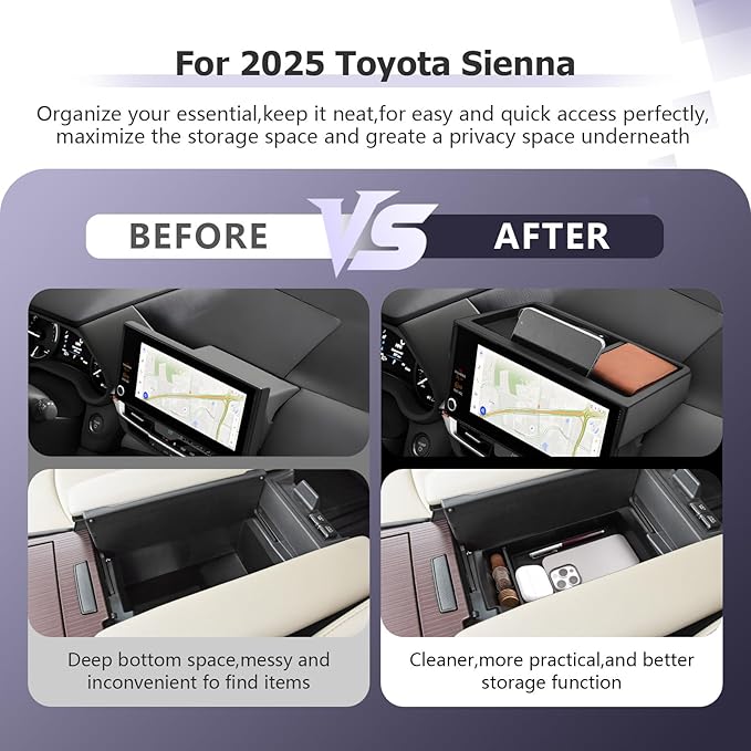 LUWU 2025 2026 Sienna Accessories for 2025 2026 Toyota Sienna Accessories Dashboard Storage Tray Center Console Organizer, Armrest Console Tray Storage Box Black 2-Pack (ONLY for 12.3-INCH Screen)