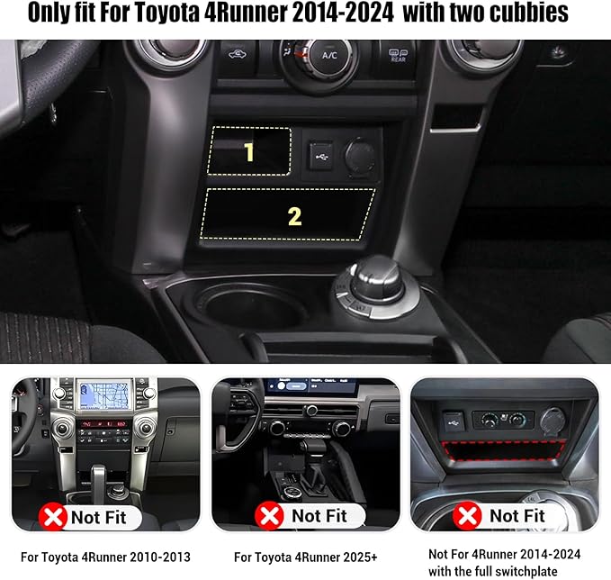 Upgrade 2PCS Console Storage Drawer for Toyota 4Runner 2014-2022 2023 2024 5th Gen, Interior Accessories Dashboard Front Mounted Extra Insert Storage Box Organizer with Anti-Slip Mat