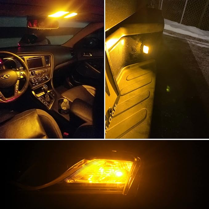 PHINLION 194 LED Light Bulb Amber Yellow Super Bright 168 2825 2827 T10 W5W Miniature LED Replacement Bulbs for Car Interior Map Dome Door Courtesy License Plate Side Marker Lights