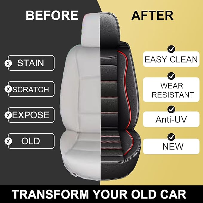 Car Seat Covers 2 Front Seat Fit for Acura TL 2004-2014: Auto Interior Accessories, Waterproof Faux Leather Vehical Car Seat Cushion Covers(Black&Redline)