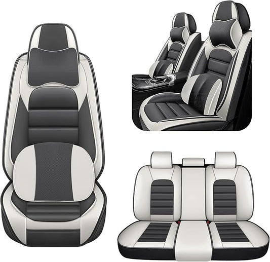 5 Car Seat Covers for Chrysler Pacifica 2004-2026 Breathable Leather,Waterproof Car Seat Protectors with Comfort Headrest Pillows,Automotive Vehicle Cushion with Storage Pockets (Luxury,Gray)