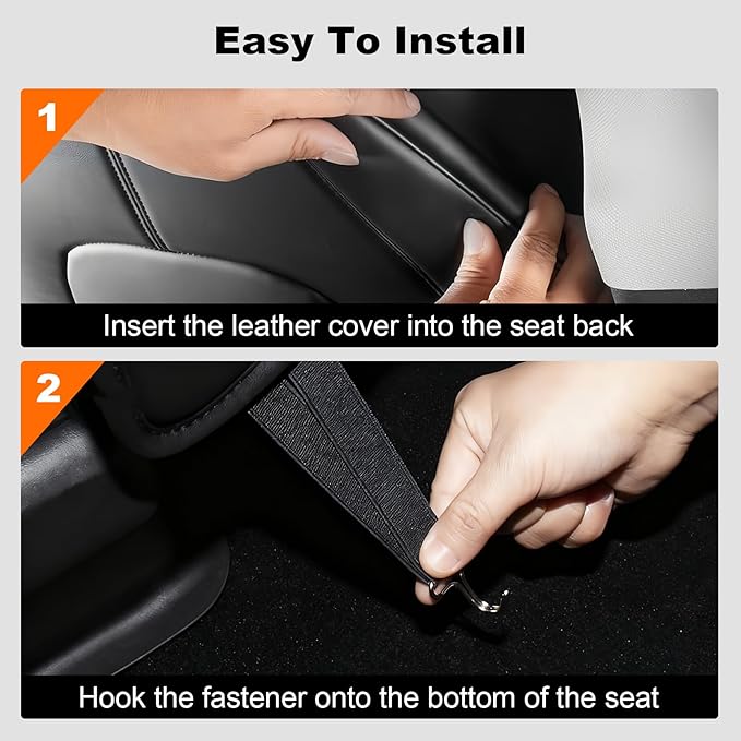 Seat Back Kick Protector Compatible with Tesla Model 3 2017-2025/ Model Y 2021-2025 Accessories, Leather Anti-scratch Kick Mat Cover with Organizer Pocket Black Seatback Protector for Kids Pets