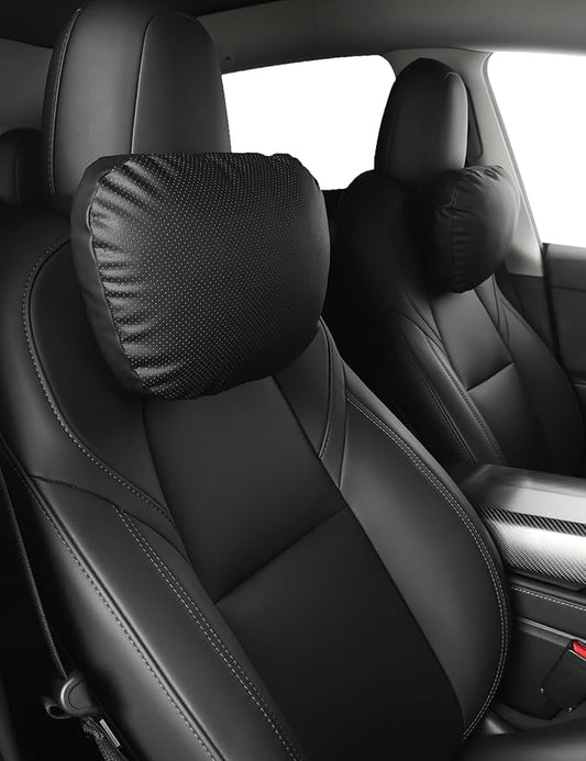 TPARTS Leather Headrest Neck Pillow for Tesla Model Y/X/3/S, Tesla Model 3 Accessories, Tesla Model Y Accessories, Car Neck Pillow for Traveling (1pc Black)