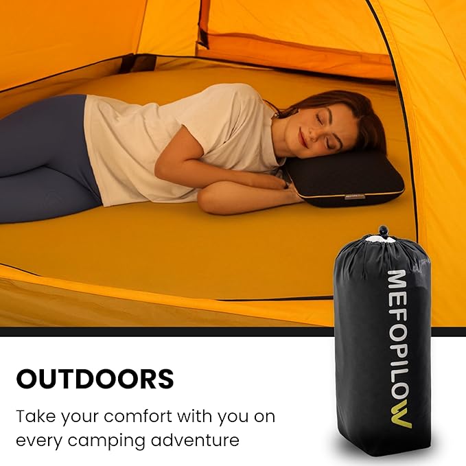 Memory Foam Travel Pillow with Washable Cover & Carry Bag – Compact, Soft & Breathable Neck Pillow for Airplane, Camping & Car (Black- Without Spare Cover, 15.7x9.8x3.9 inches)