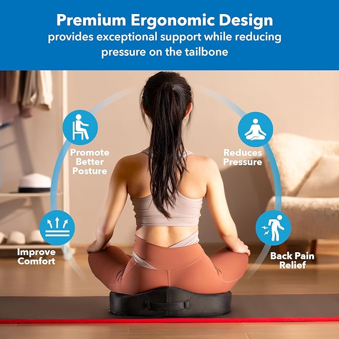 Mount-It! Office Seat Cushion, Premium Comfort Chair Lumbar Support, Memory Foam, Gel Filling, Ergonomic for Car, Desk, Back Hip Butt Tailbone Relief, Sciatica Cushions Washable Cover in Black