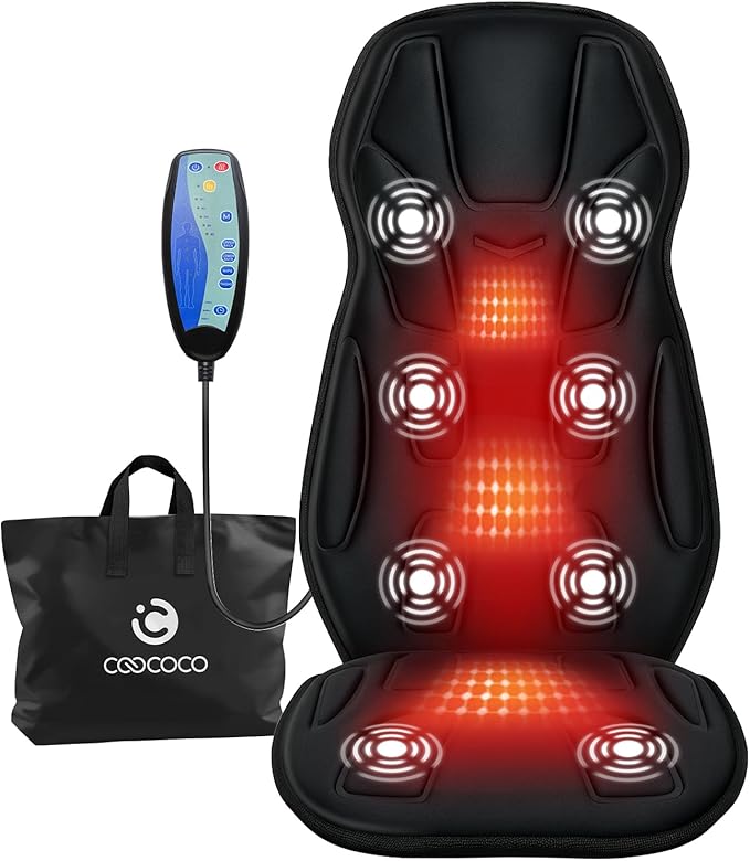 CooCoCo Vibration Back Massager with Heat, Birthday Gifts for Men Dad Husband Mom Women, Massage Chair Pad with 8 Vibrating Motors & 2 Levels Heat, Heated Seat Cushion for Home Office Use