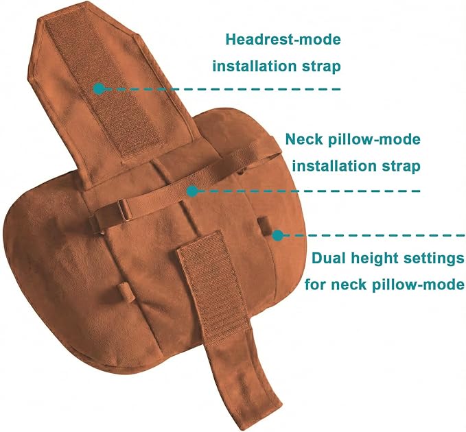 2PCS Car Pillow for Car Neck Pillow for Driving Seat Lumbar Support Soft Cushion with Extra Filling Accessories Back Support for Travel Nap and Trips Sleeping(Brown, Head and Lumbar)