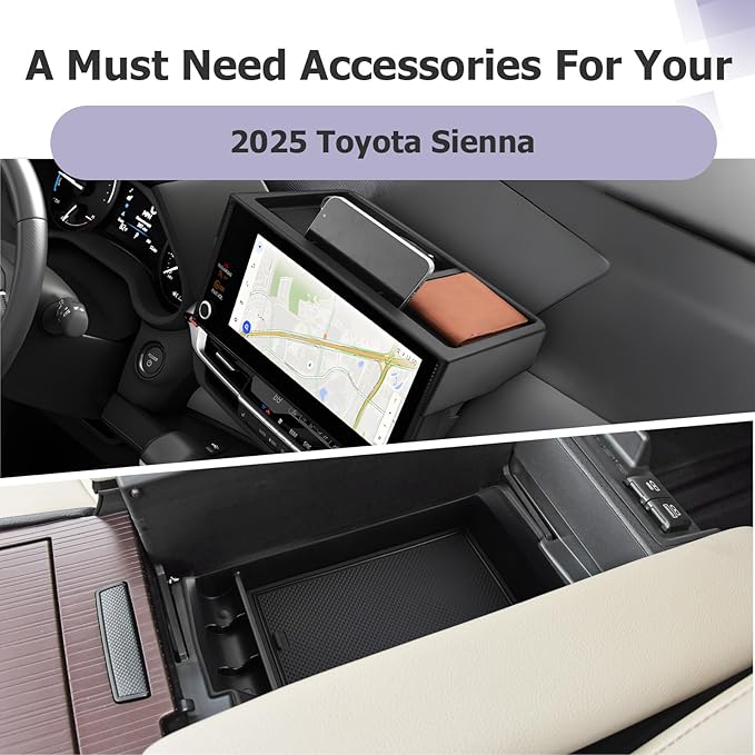 LUWU 2025 2026 Sienna Accessories for 2025 2026 Toyota Sienna Accessories Dashboard Storage Tray Center Console Organizer, Armrest Console Tray Storage Box Black 2-Pack (ONLY for 12.3-INCH Screen)
