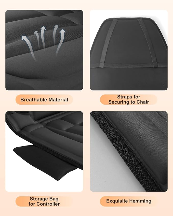 Snailax Back Massager with Heat, Massage Seat Cushion with 10 Motors, Massage Chair Pad for Home Office Use, 5 Modes & 3 Intensity Levels, 2 Heat Settings with 30-60-90 Mins Timer, Gifts for Him Her