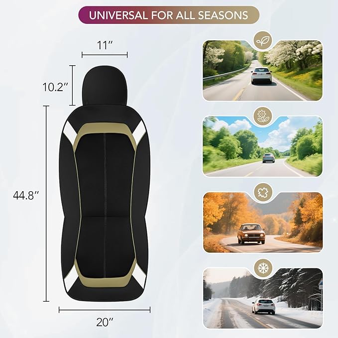 PIC AUTO Car Seat Cover – Silver & Beige Leather with Breathable Mesh Seat Cover for Cars, Stylish Two-Tone Leather Front Seat Covers, Universal Fit, Durable for SUV, Truck, Sedan, Vehicles