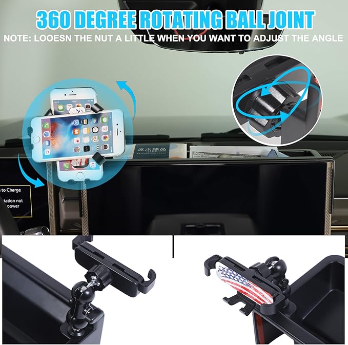 Center Console Dashboard Storage Box Phone Holder Mount for Hummer EV Accessories 360 Degree Rotatable Phone Holder Stand Dash Tray Organizer for Hummer EV SUV Pickup 2022-2026 (American Flag/E)