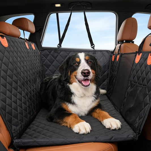 Egles Dog Car Seat Cover Backseat Protector Hard Bottom Extender for Large Dogs, 600D Waterproof Scratch Proof Nonslip Quick Install with Foldable Bag, Pet Hammock for SUV Truck Sedan