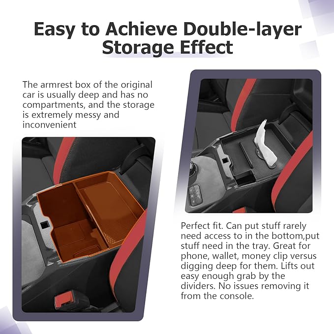 LUWU 2025 Ranger Center Console Organizer Compatible with 2024 2025 Ford Ranger Console Organizer Tray Ranger XL/XLT/Lariat/Raptor Armrest Storage w/Tissue Box 2024 2025 Ford Ranger Accessories 2PCS