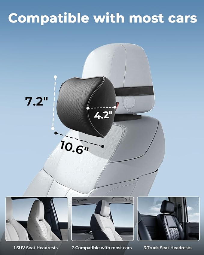 Aukee Memory Foam Car Neck Pillow Soft Leather Headrest for Driving Home Office Black (1PC)