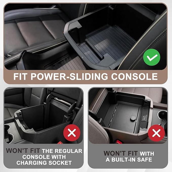 Muslogy Center Console Organizer & Cup Holder Inserts Compatible with 2021-2025 2026 GMC Yukon Chevy Tahoe Suburban Accessories Front & Rear Drink Holder & Armrest Storage Box(Power Sliding Console)