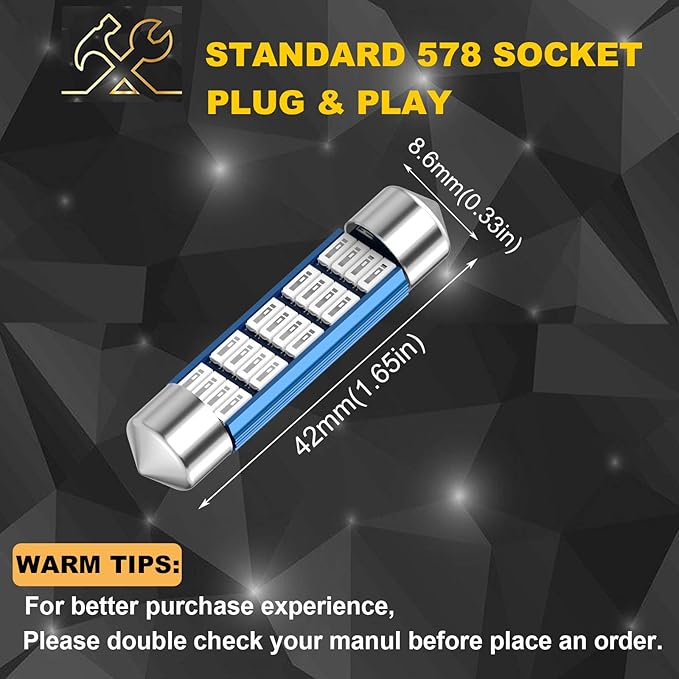 XINYANG 2PCS 578 Festoon LED Car Bulb 41mm 42mm 1.65in 211-2 Led Light Bulb Extremely Bright 20-SMD 4014 Chipsets Canbus Error Free 212-2 LED Lamp for Car Map Dome License Plate Lights,Blue