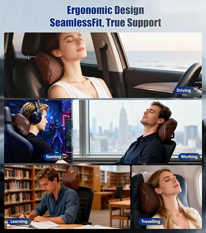 2Pcs Premium Car Neck Pillow – Car Headrest Pillow for Neck PainRelief with Premium Memory Foam,600D Oxford Fabric & 100D High Elastic Memory Foam – UltimateComfort Neck Pillow for Car, Driving