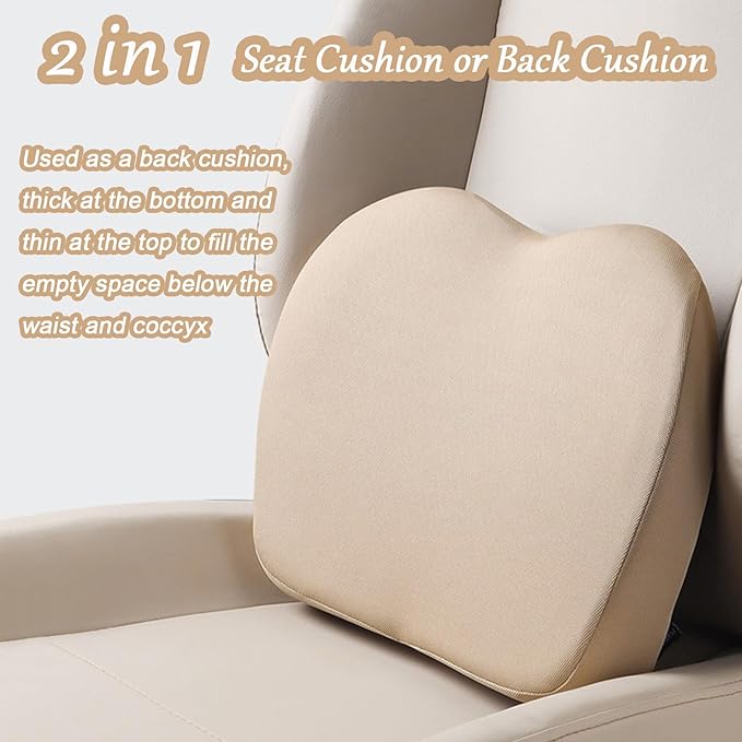 2 in 1 Wedge Car Cushions or Lumbar Support for Driving - 3.5 Inches Soft Memory Foam Driver Seat Cushion for Car Truck - Comfort Coccyx Cushion for Tailbone & Back Pain Relief, Black