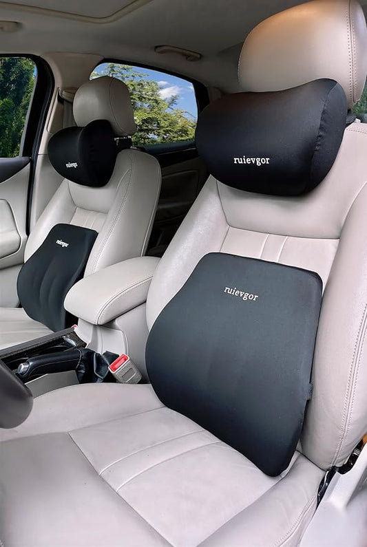 Car neck and waist pillows are used for the backrests of front and rear seats in cars, office chairs, gaming chairs and wheelchair backrests. Relieve fatigue, improve posture and comfort (black)