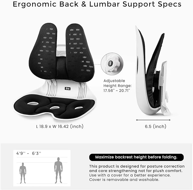 ZZWS Ergonomic Back Support, Foldable Chair Back Support with Adjustable Inflatable Lumbar Cushion Ideal for Students Office Workers Nursing Mothers Long Sitting Outdoor Fishing Floor