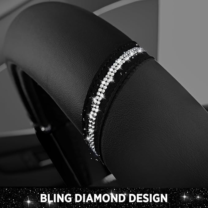 Road Comforts Leather Steering Wheel Cover - Made with PVC Leather - Anti-Slip, Universal Fit 14 1/2 inches to 15 inches - Black