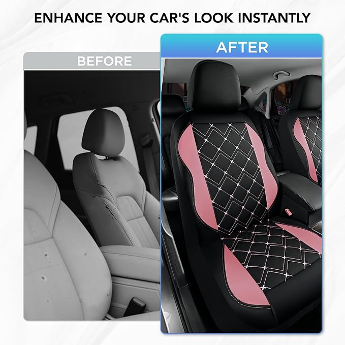 Road Comforts Seat Covers, Premium Leather Car Seat Covers Front Seat for Women Girls,Airbag Compatible, Automotive Seat Covers Universal Fit Most Cars,Vans,Truck,SUV