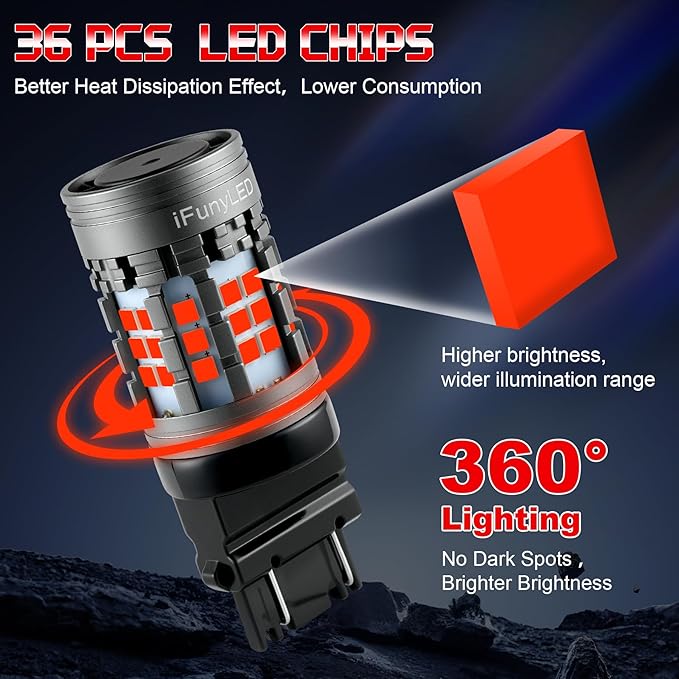 2PCS 3157 LED Bulb, Super bright 3156 3056 3057 3047 3457 4157 LED, Anti Hyper Flash CANBUS Error Free, Replacement Light Kit Set for Car Tail Brake Lights - Red