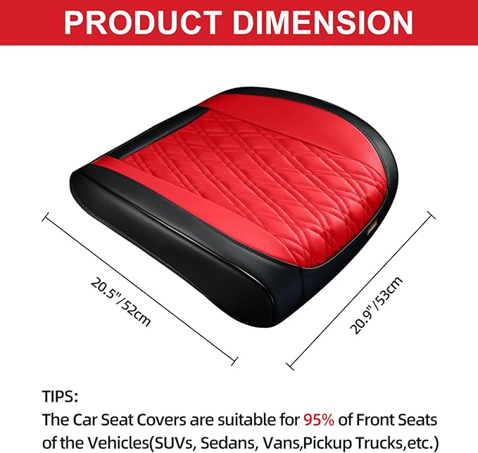 Luxury Faux Leather Car Seat Cover Front Bottom Protector, Seat Cushion Without Backrest, Anti-Slip and Wrap Around The Bottom, Fit Most Cars & Vehicles, 1 Piece, Black&Red