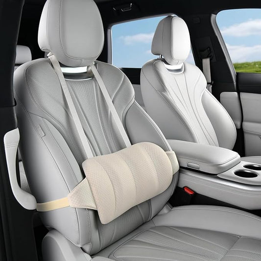 KAYI Lumbar Support Pillow for Car, Memory Foam Lumbar Pillow with Adjustable Straps, Lumbar Support Pillow for Office Chair, Back Support for Car, Sitting, Driving, Traveling (1, Beige)