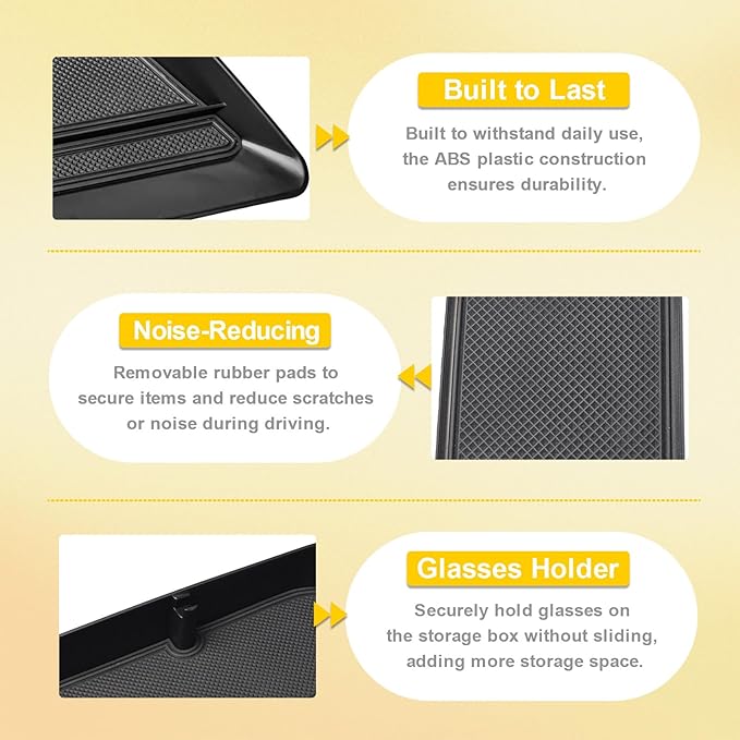 Dashboard Organizer Compatible with Volkswagen Taos 2022 2023 2024 Interior Accessories, 2022-2024 Taos Dash Insert Compartment Mounted Tray Sunglasses Tissue Holder with Rubber Mat, Black ABS